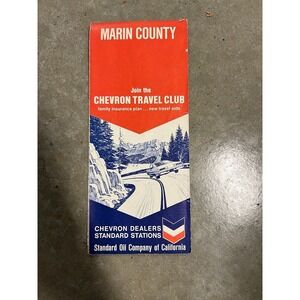 Marin County Chevron Travel Club Map 1966 Vintage Oil & Gas Bay Area History